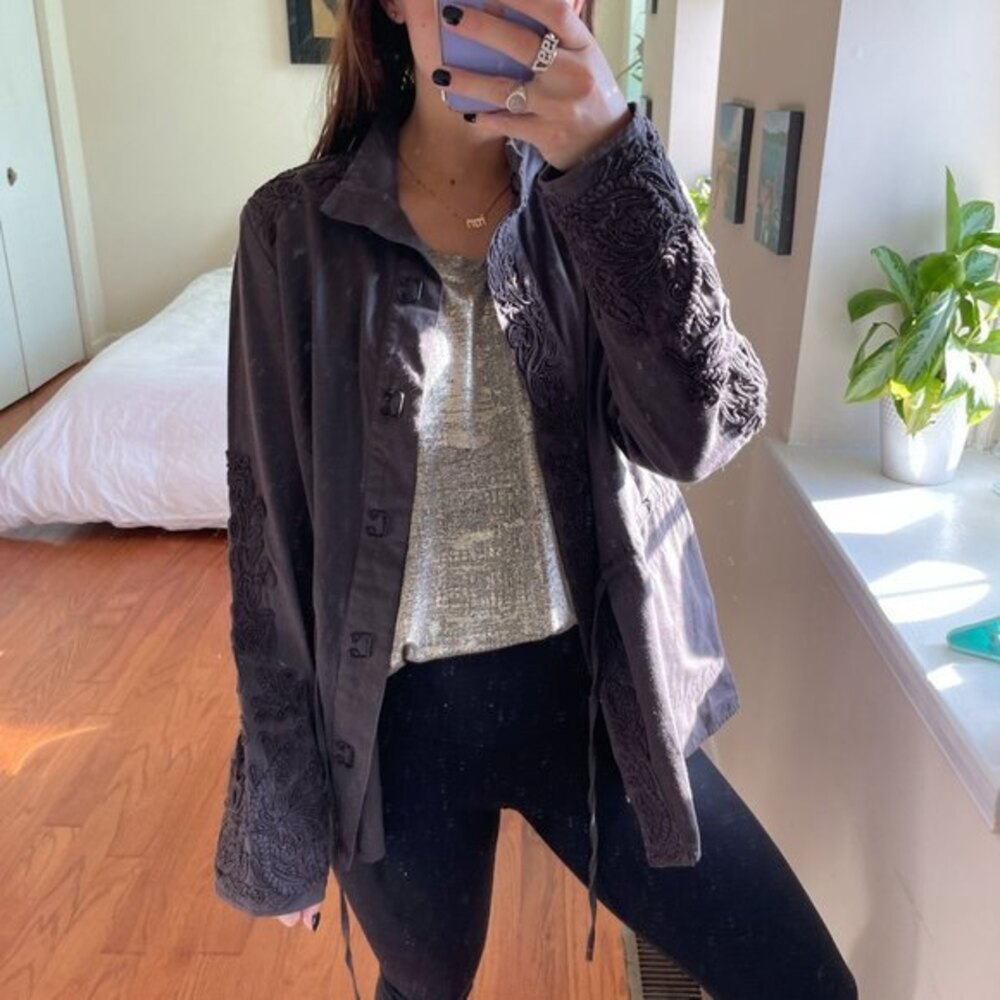 Love Sam Embroidered Collared Jacket Grey Small